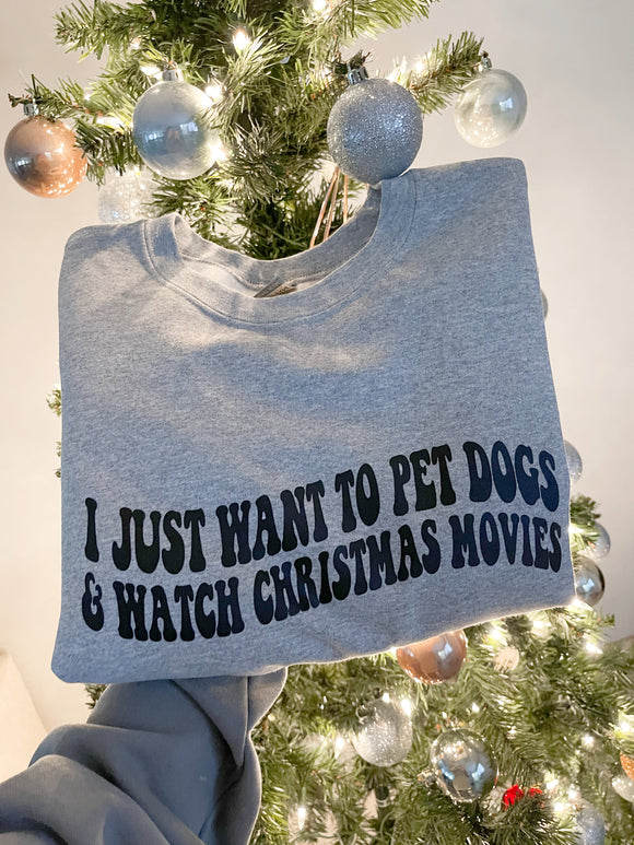 Grey Pet Dogs & Watch Christmas Movies Crewneck